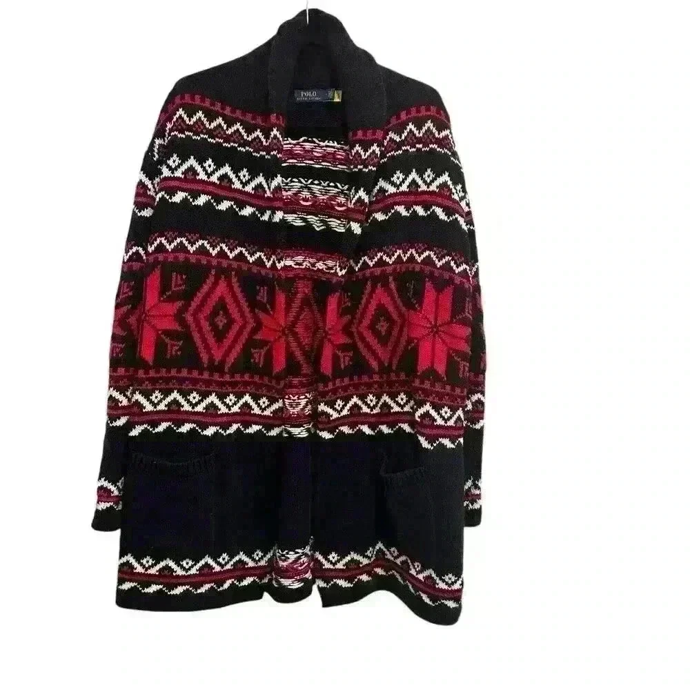 Polo Ralph Lauren Cotton Cashmere Heavy Sweater Coat Cardigan Size Medium Winter